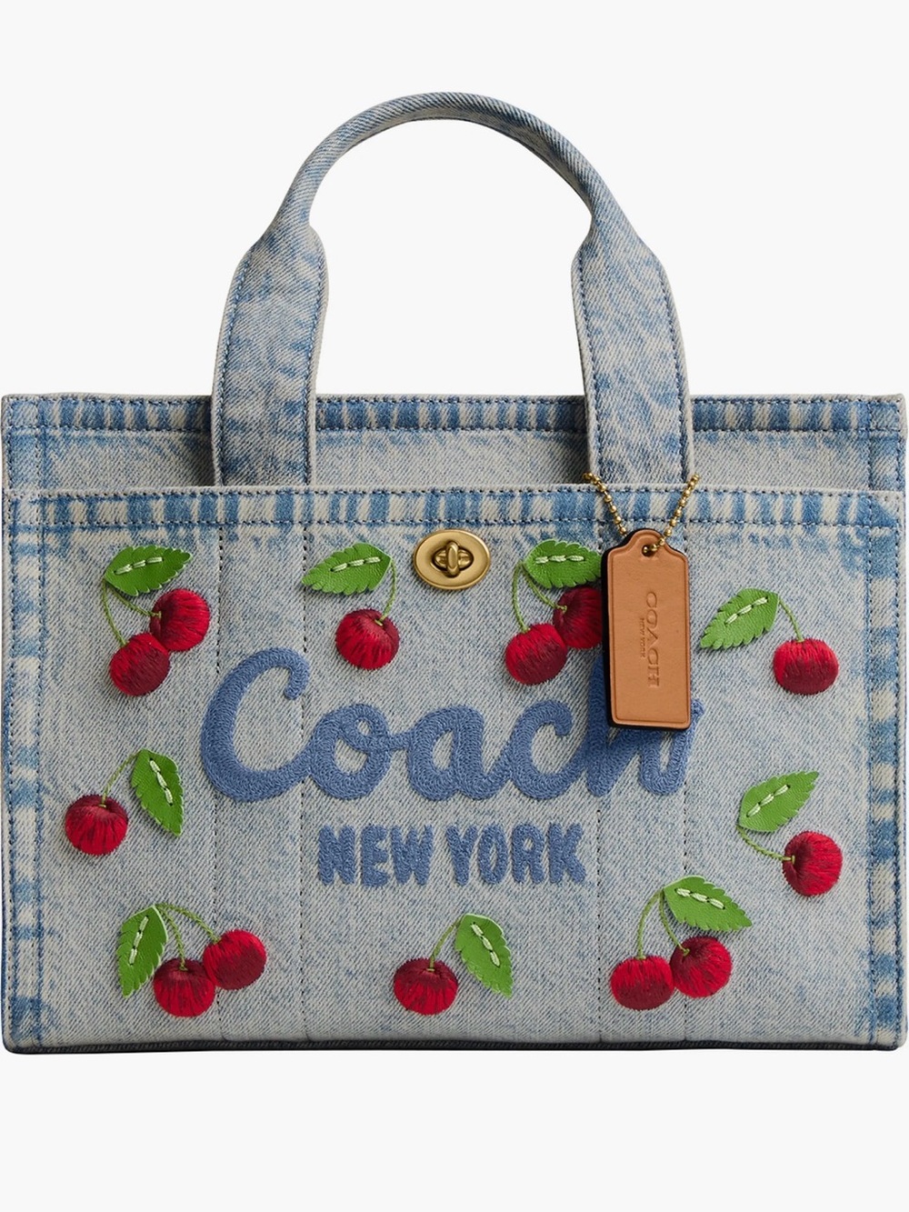 NEW WITH TAGS Coach Cherry Embroidery Cargo Denim Tote 26